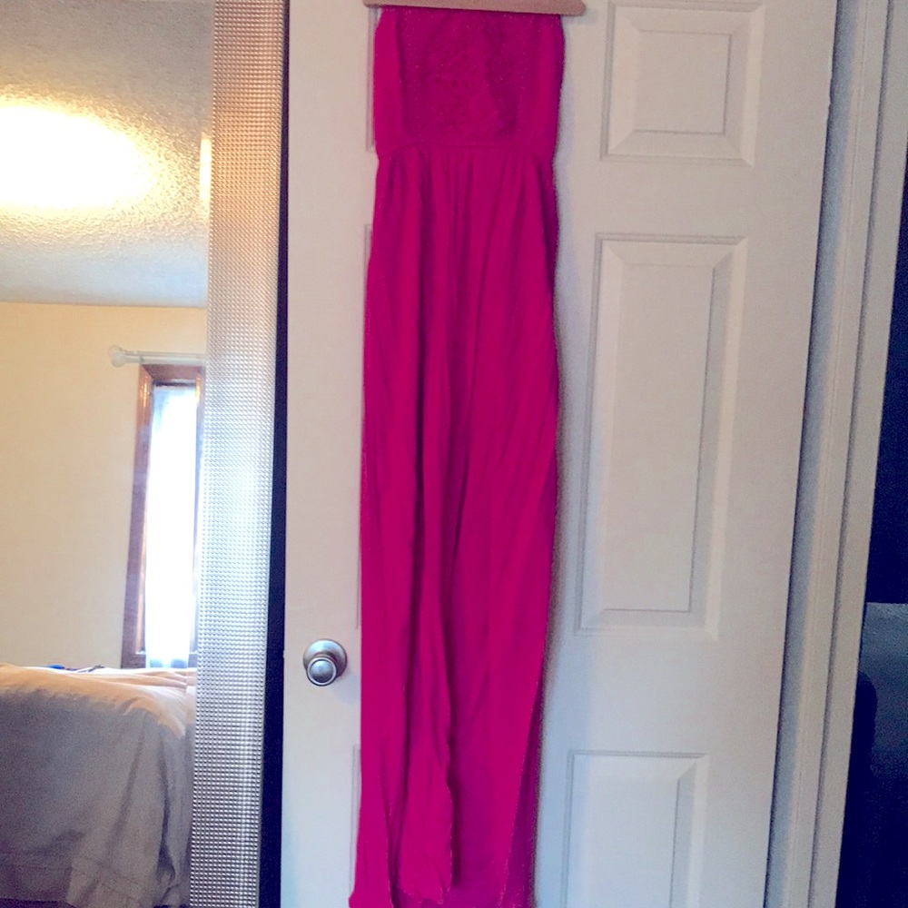 Pink strapless maxi dress